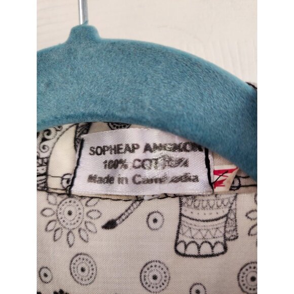 Sopheap Angkor Elephant Print Short Sleeve Button Down 100% Cotton Mens Size M - Picture 3 of 6